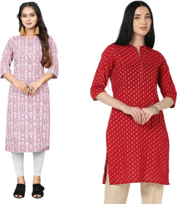 HouseOfCommon Women Printed Straight Kurta(Multicolor)