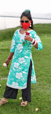 TRENDYNS Women Printed Straight Kurta(Light Green)