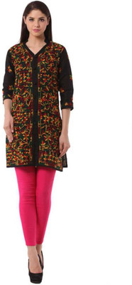 Sidra handicraft Women Embroidered, Floral Print, Abstract Straight Kurta(Black)