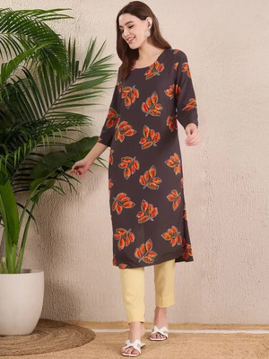 SZN Women Printed A-line Kurta(Brown)