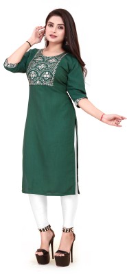 RIDDHI COLLECTION MALL Women Embroidered A-line Kurta(Green)