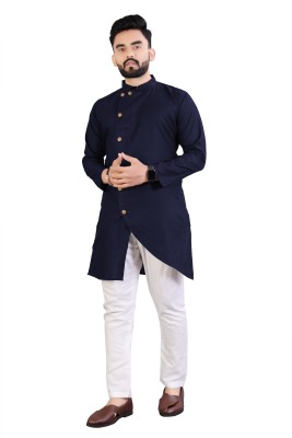 Jenil Fashion Men Solid A-line Kurta(Dark Blue)