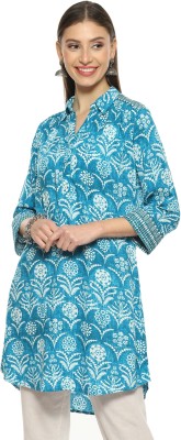 BIBA Women Printed Straight Kurta(Blue, White)