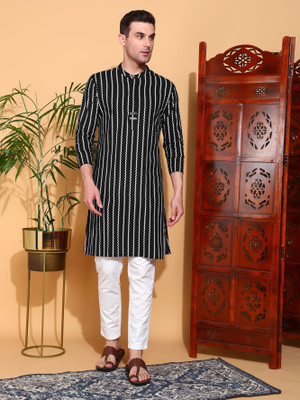 Yash Gallery Men Printed A-line Kurta(Black)