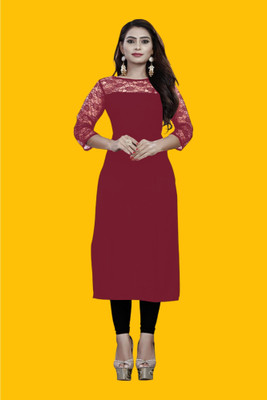 Maheshvi Women Solid Straight Kurta(Maroon)