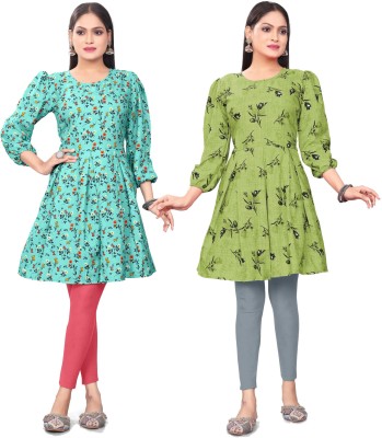 Moruka Women Printed A-line Kurta(Green)