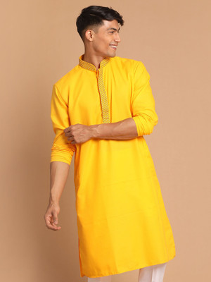 VASTRAMAY Men Embroidered A-line Kurta(Yellow)