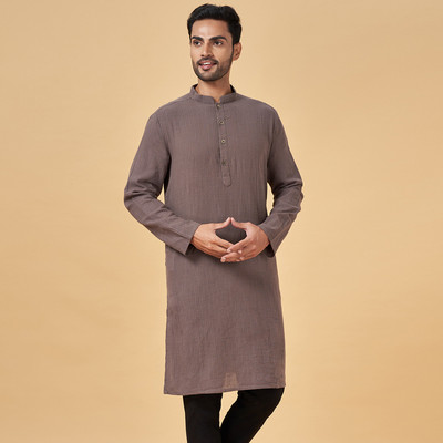 Indus Route by Pantaloons Men Self Design Straight Kurta(Brown)