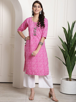 luzzix Women Floral Print A-line Kurta(Pink)