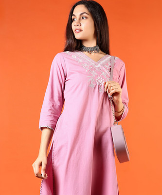 V-MART Women Self Design A-line Kurta(Purple)