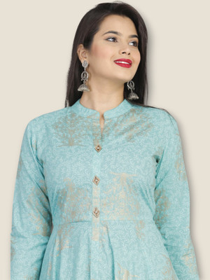 mk creation Women Printed Anarkali Kurta(Blue)