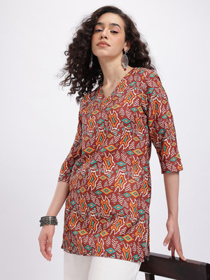 Anouk Rustic Women Printed Straight Kurta(Orange)