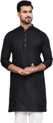 POLY2FAB Men Self Design Straight Kurta(Black)
