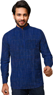 RA Collection Men Woven Design Straight Kurta(Blue)