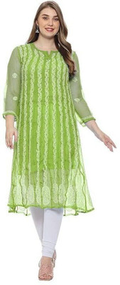 The Sufistore Women Chikan Embroidery Anarkali Kurta(Light Green)