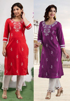 SISTO Women Embroidered Straight Kurta(Multicolor)