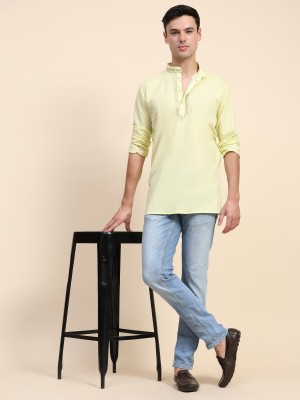 SKAVIJ Men Self Design Straight Kurta(Light Green)