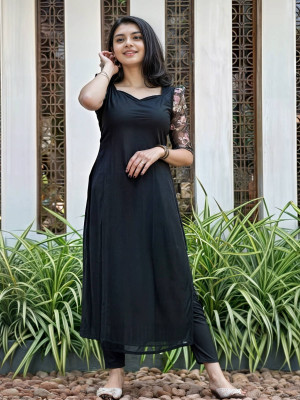 Sanzzy Women A-line Black Midi/Calf Length Dress