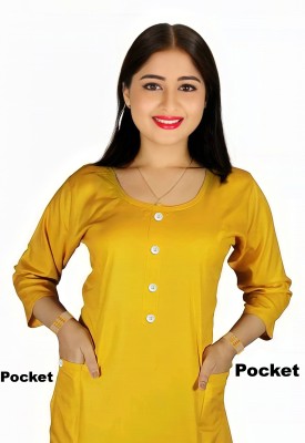 Classybela Women Solid A-line Kurta(Yellow)