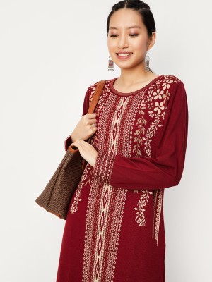 MAX Women Printed Straight Kurta(Maroon)