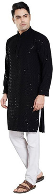 garviya fashion Men Embellished, Self Design Straight Kurta(Black)