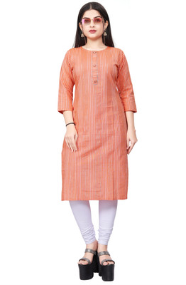 Fashire Women Woven Design Straight Kurta(Orange)