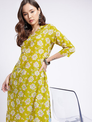 Anouk Rustic Women Floral Print A-line Kurta(Green)