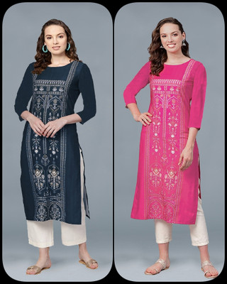 Shreenathji Nx Women Printed A-line Kurta(Blue)