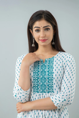 DIPANI Women Printed Anarkali Kurta(White)