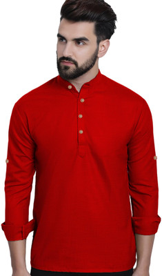 CROWNTAIL Men Solid Straight Kurta(Red)