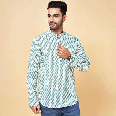 Indus Route by Pantaloons Men Printed Straight Kurta(Green)