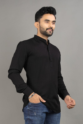 SOPANI Men Solid Straight Kurta(Black)