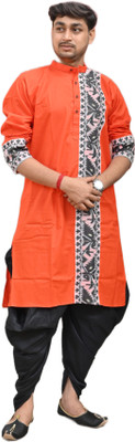 Sumit online Men Self Design Straight Kurta(Orange)