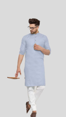 HouseOfCommon Men Solid A-line Kurta(Grey)
