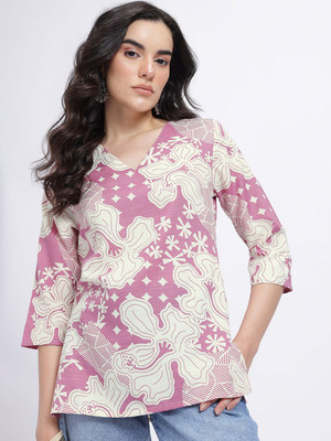 Anouk Rustic Women Printed Straight Kurta(Pink)