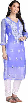 SMAfab Women Chikan Embroidery A-line Kurta(Purple)