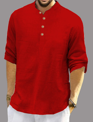 Vida Loca Men Solid Straight Kurta(Red)