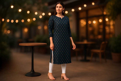 Unique vibes Women Printed Ethnic Dress Kurta(Dark Blue)
