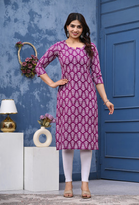 Sawara fashion Women Printed Straight Kurta(Purple)