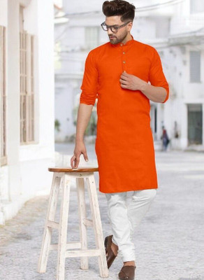 Rashmi Genz Men Printed Straight Kurta(Orange)