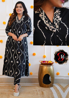 GBImpex Women Printed A-line Kurta(Black)