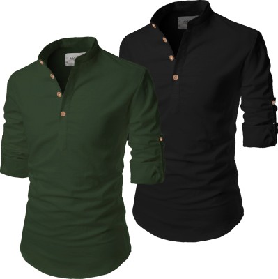 Univibe Men Solid Straight Kurta(Dark Green, Black)