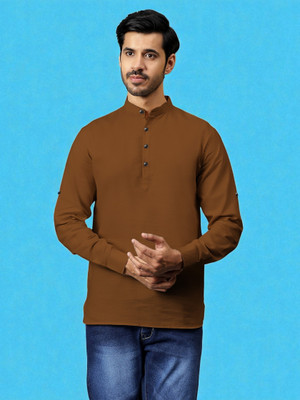 FireFish Men Solid A-line Kurta(Brown)