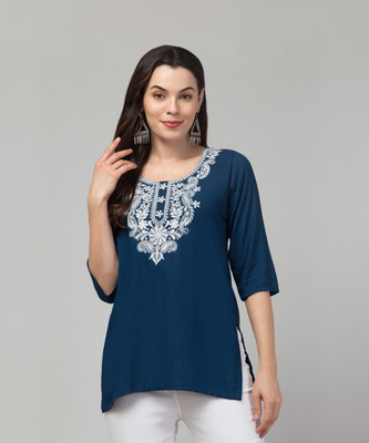 MILLIONS CHOICE STORE Women Embroidered Straight Kurta(Dark Blue)
