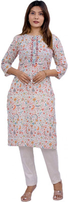 Fascino Designs Women Printed A-line Kurta(White)