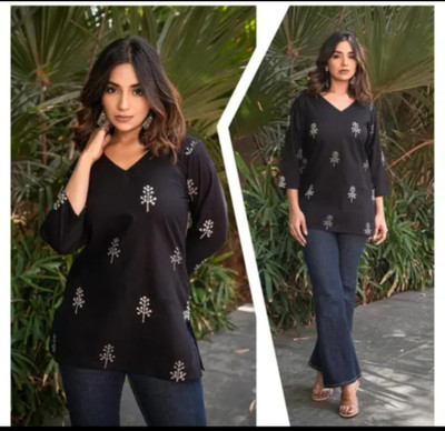 Shreejii Women Printed A-line Kurta(Black)