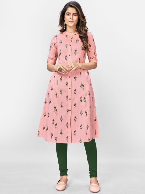 VBUYZ Women Floral Print Straight Kurta(Pink)