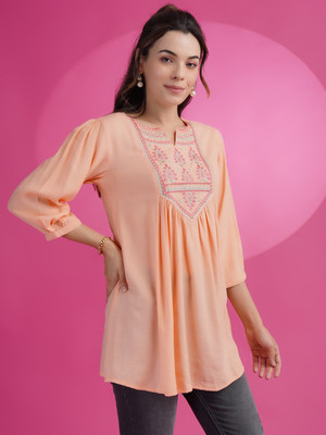 Anmi Embroidered Women A-line Kurta(Pink)