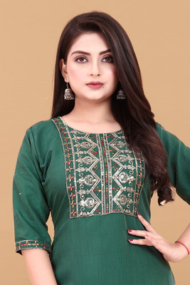 TITHIGARMENTS Women Embroidered A-line Kurta(Green)