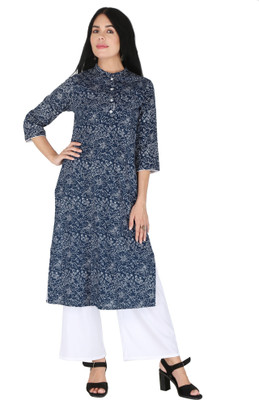 HouseOfCommon Women Self Design Straight Kurta(Dark Blue)